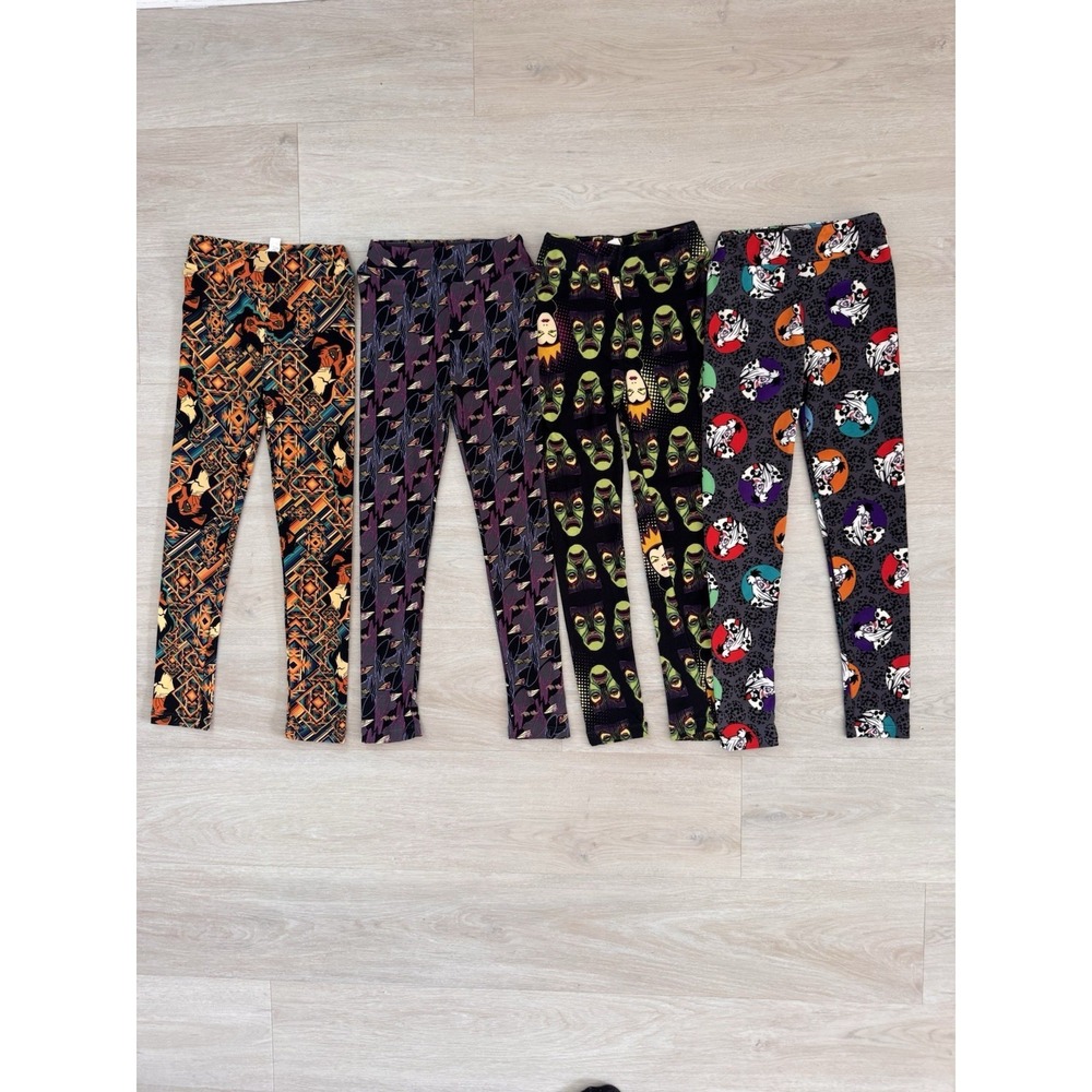 LuLaRoe Disney Villains Leggings Lot 4 L/XL Cruella Scar Evil Queen Maleficent